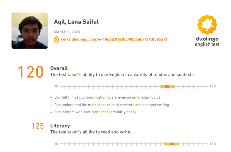 Duolingo English Certificate