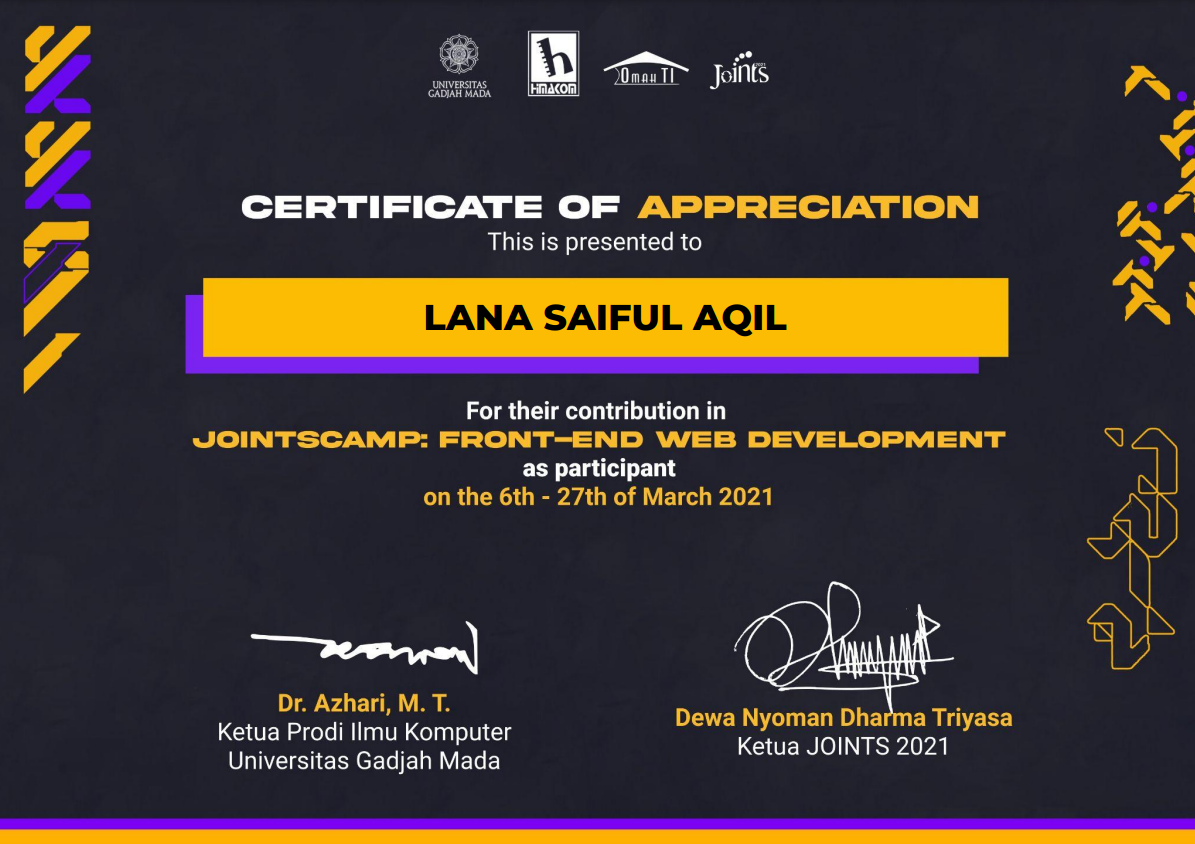 Jointscamp Certificate